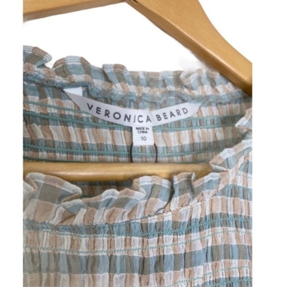 Veronica Beard Cici Smocked Seersucker Plaid Mini Mint Beige Dress NWT - Picture 10 of 16
